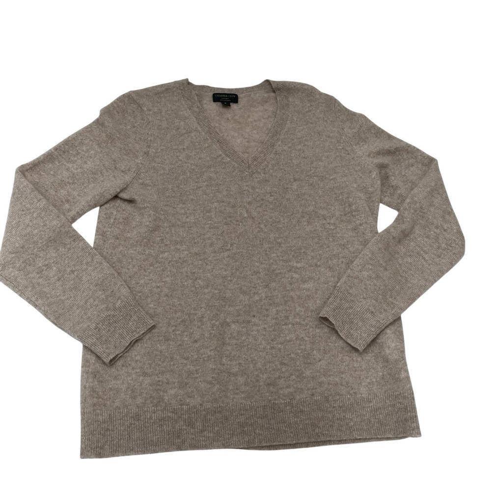 Charter Club Cashmere Sweater Beige V Neck Pullover M Quiet Luxury Soft Neutral